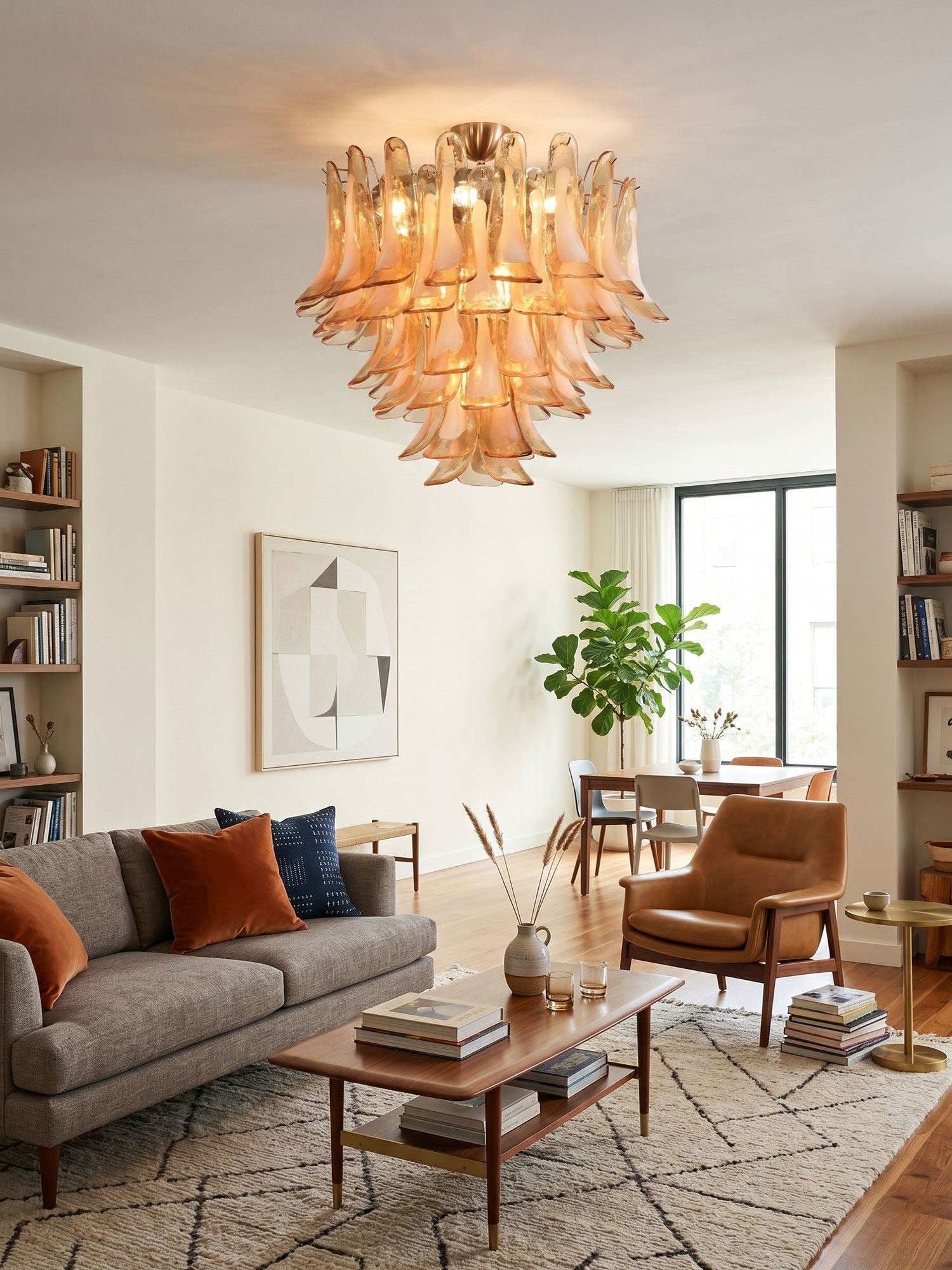 Amber Petal Glass Ceiling Lamp — Flush Petal Light for Bedroom & Hallway