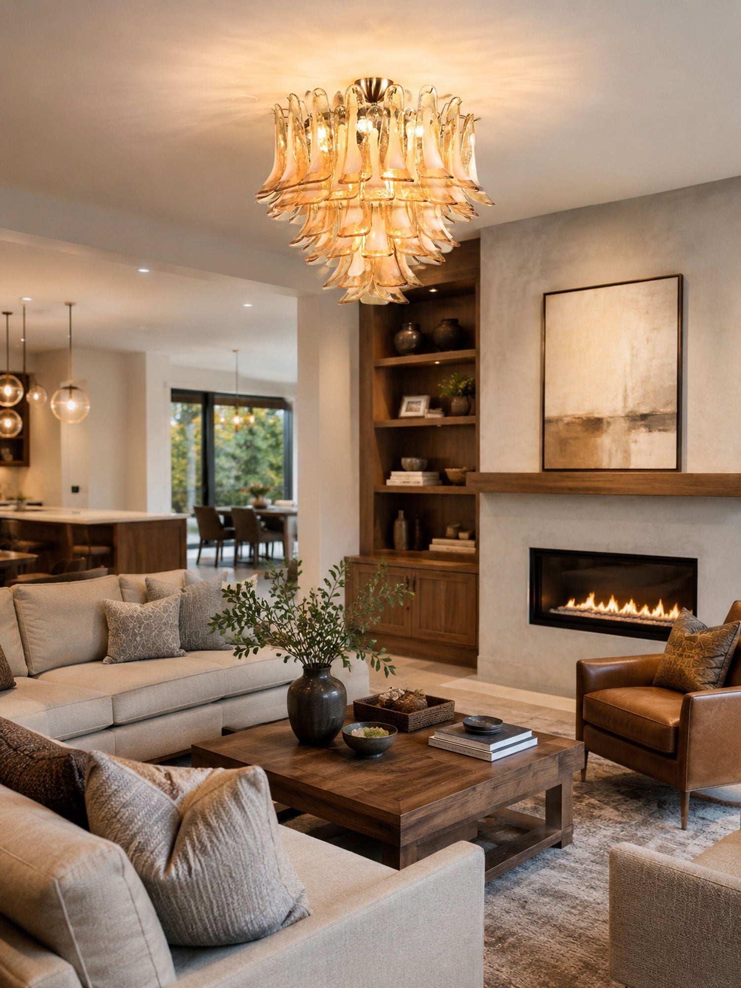 Amber Petal Glass Ceiling Lamp — Flush Petal Light for Bedroom & Hallway