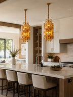 Amber Prism Long Chandelier — Linear Glass Island Light for Kitchen & Dining