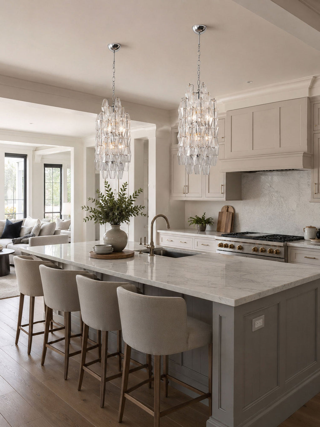 Amber Prism Long Chandelier — Linear Glass Island Light for Kitchen & Dining