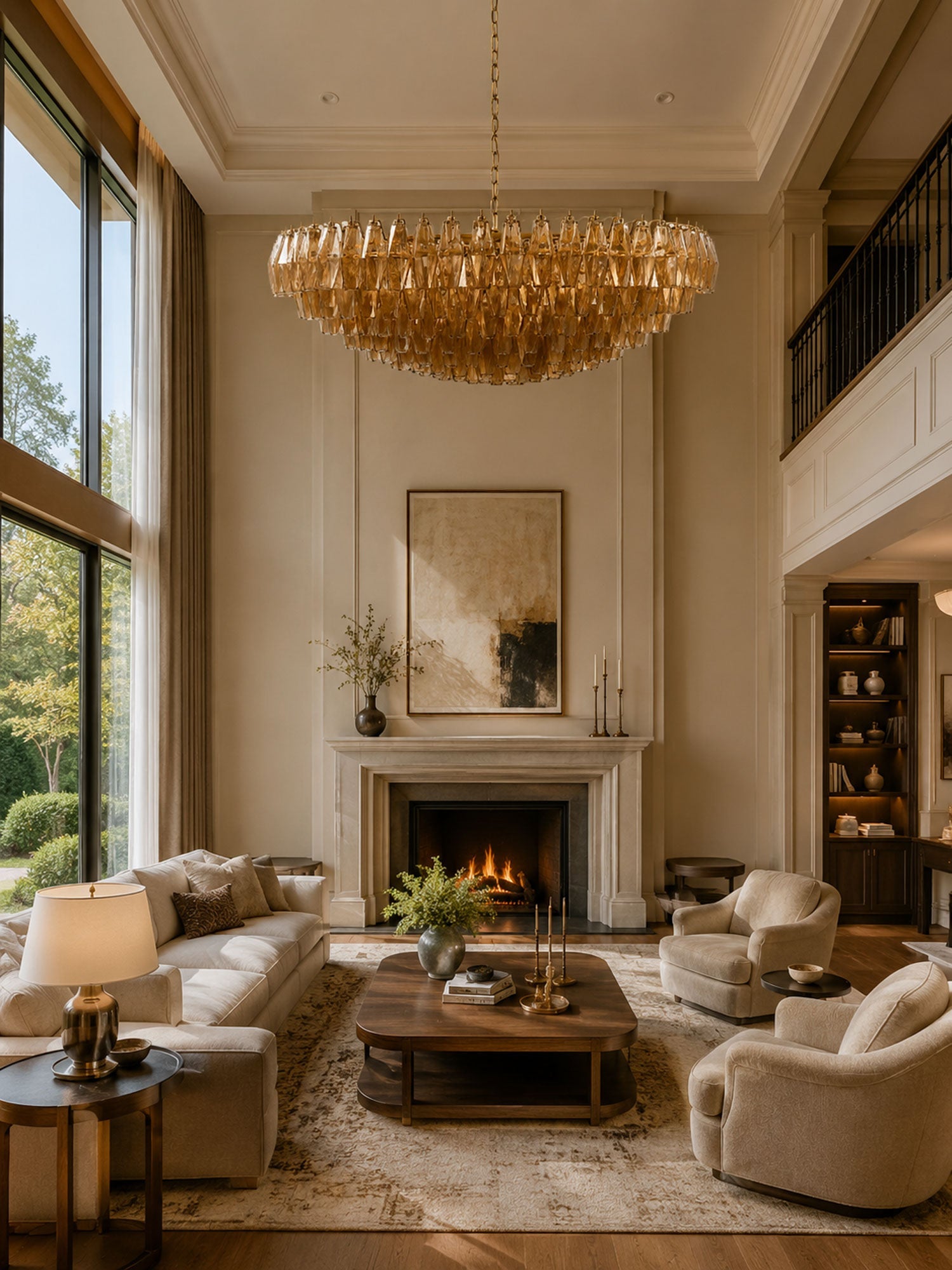Amber Sorrento Chandelier — Grand Amber Glass Statement Light for High Ceilings