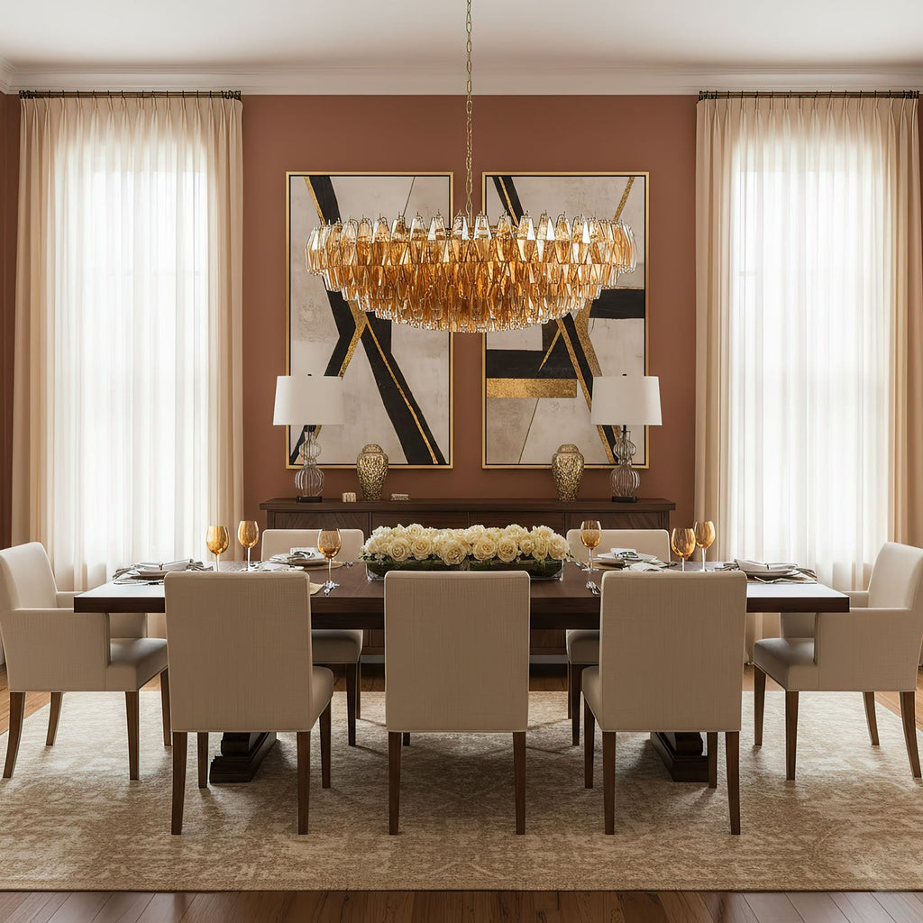 Amber Sorrento Chandelier — Grand Amber Glass Statement Light for High Ceilings