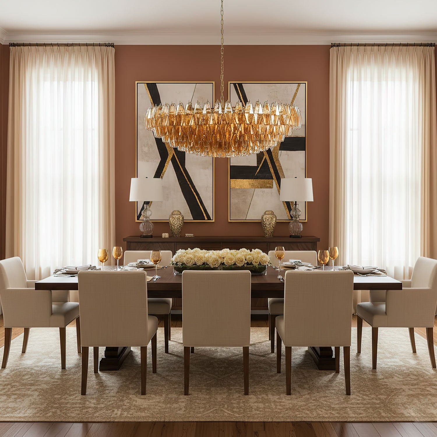 Amber Sorrento Chandelier — Grand Amber Glass Statement Light for High Ceilings