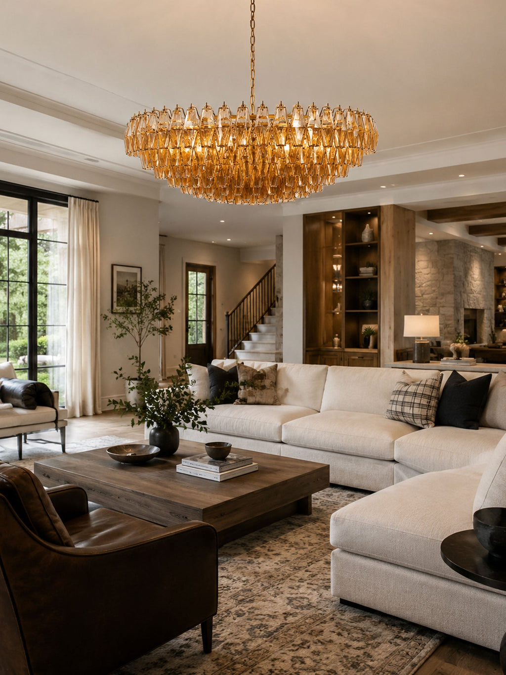 Amber Sorrento Chandelier — Grand Amber Glass Statement Light for High Ceilings