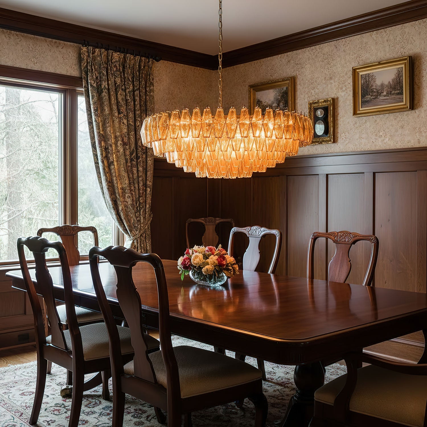 Amber Sorrento Chandelier — Grand Amber Glass Statement Light for High Ceilings