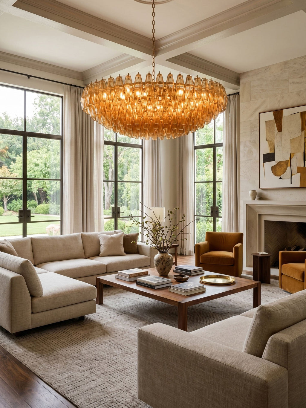Amber Sorrento Chandelier — Grand Amber Glass Statement Light for High Ceilings