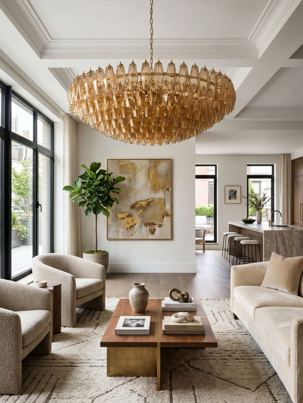 Amber Sorrento Chandelier — Grand Amber Glass Statement Light for High Ceilings
