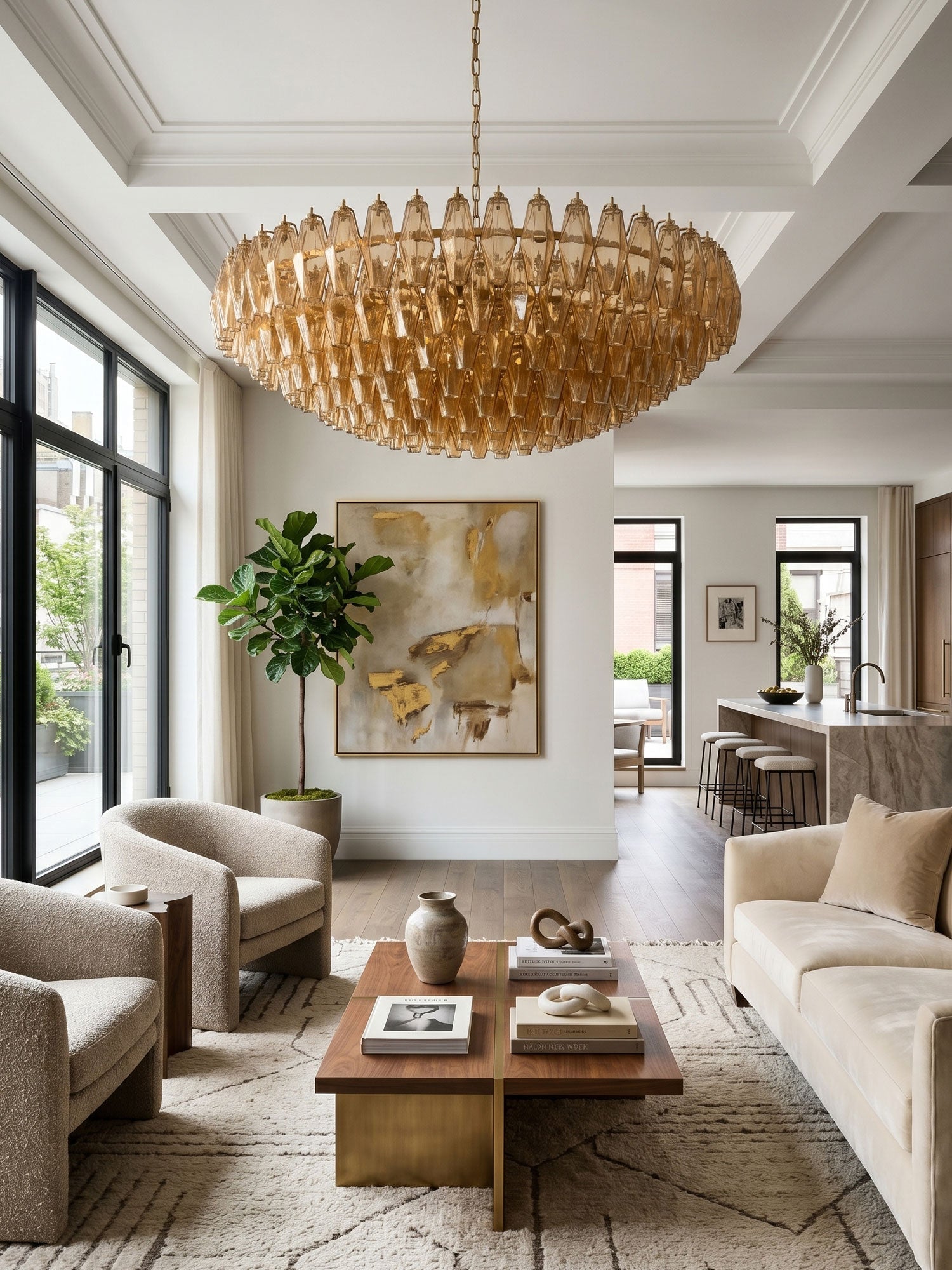 Amber Sorrento Chandelier — Grand Amber Glass Statement Light for High Ceilings