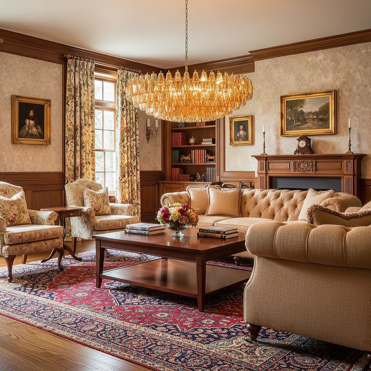 Amber Sorrento Chandelier — Grand Amber Glass Statement Light for High Ceilings