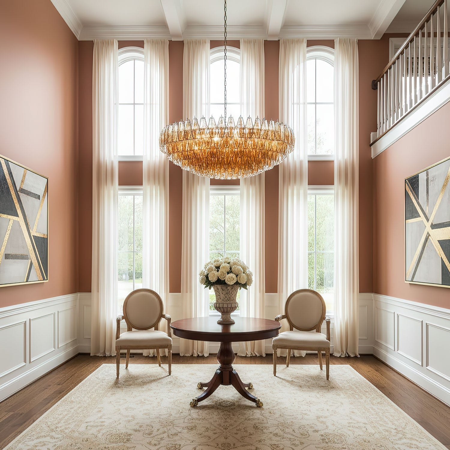 Amber Sorrento Chandelier — Grand Amber Glass Statement Light for High Ceilings