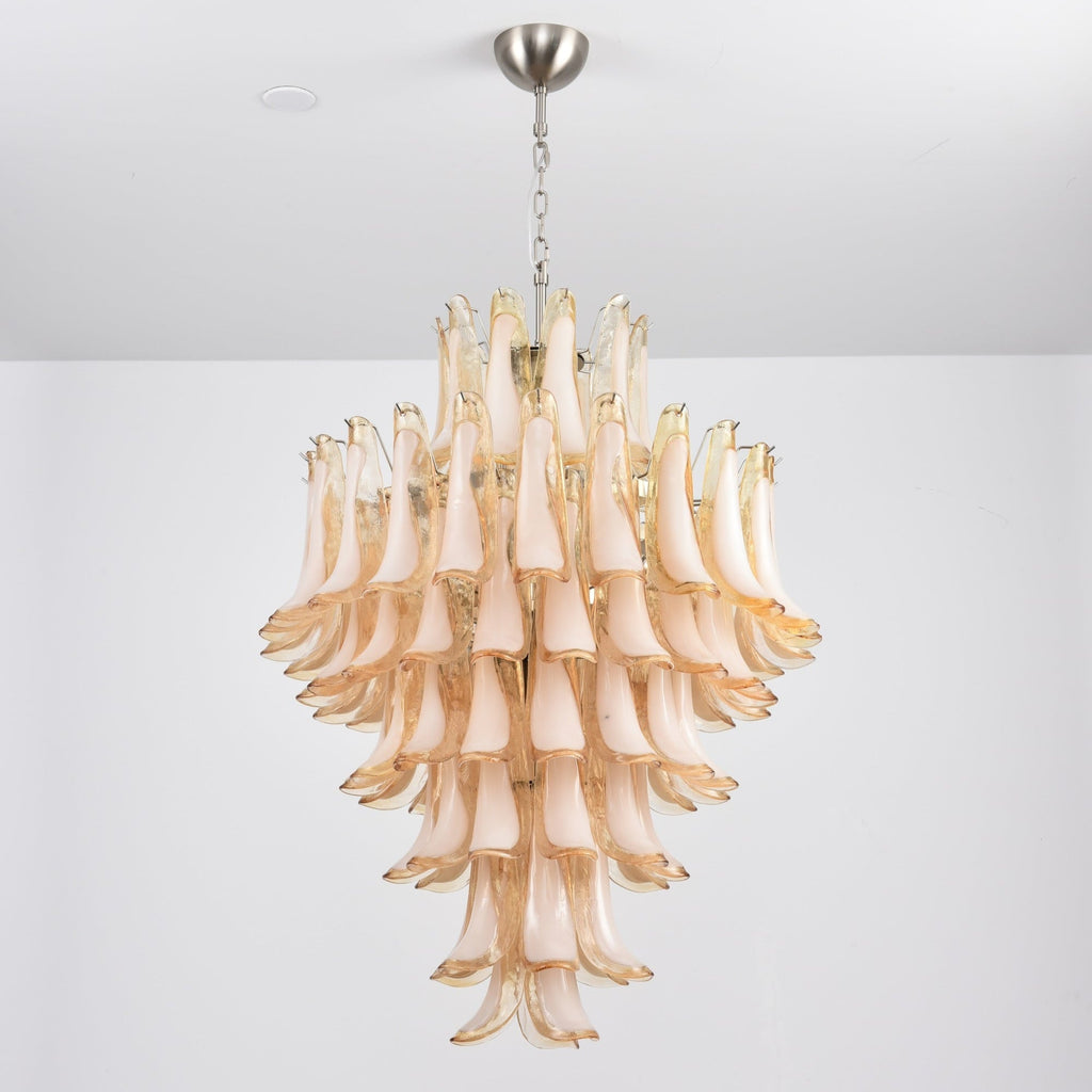 Amber Cloud Glass Petals Chandelier — Cluster Petal Ceiling Light for Stairwell