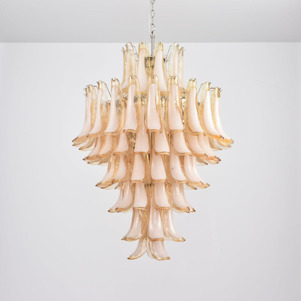 Amber Cloud Glass Petals Chandelier — Cluster Petal Ceiling Light for Stairwell