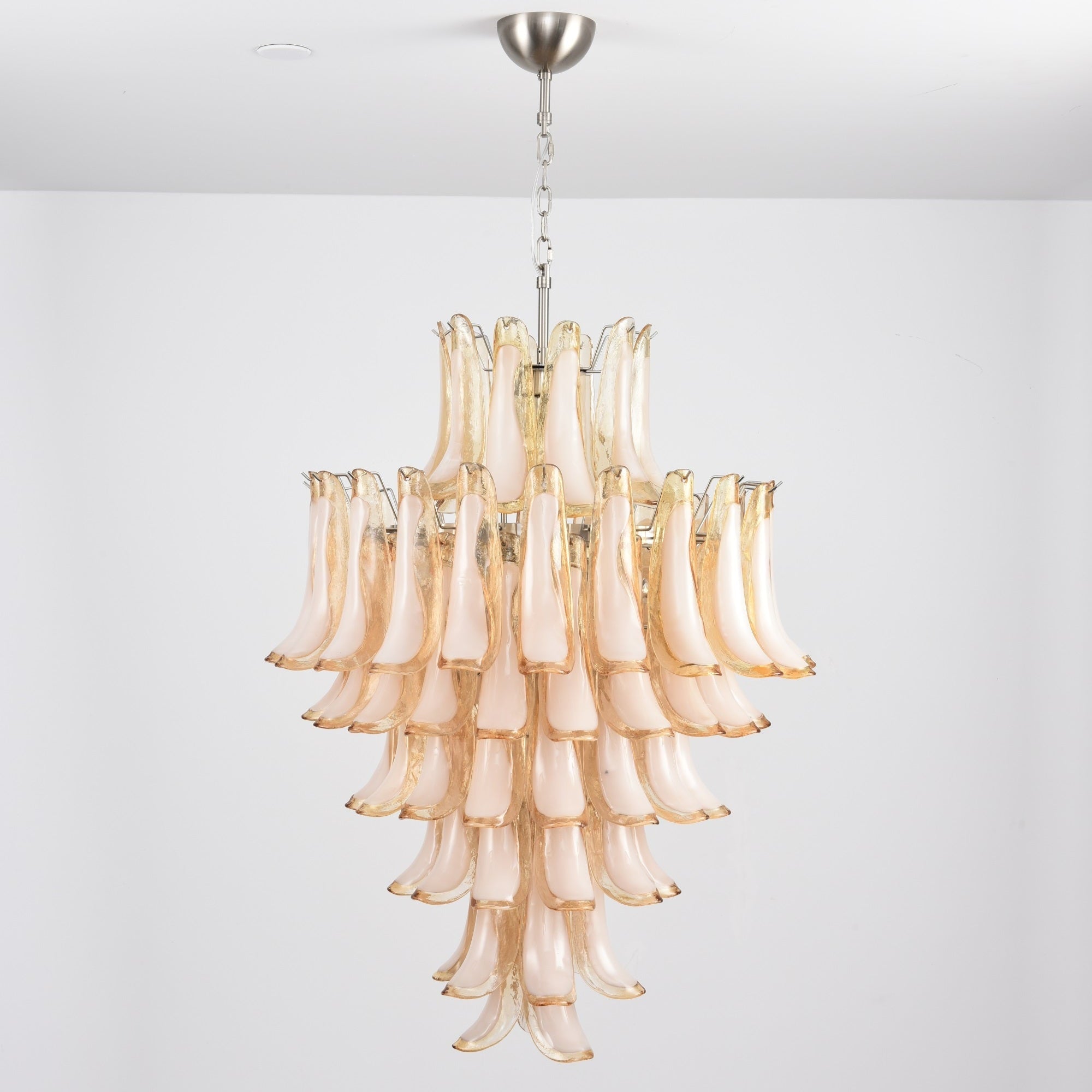 Amber Cloud Glass Petals Chandelier — Cluster Petal Ceiling Light for Stairwell