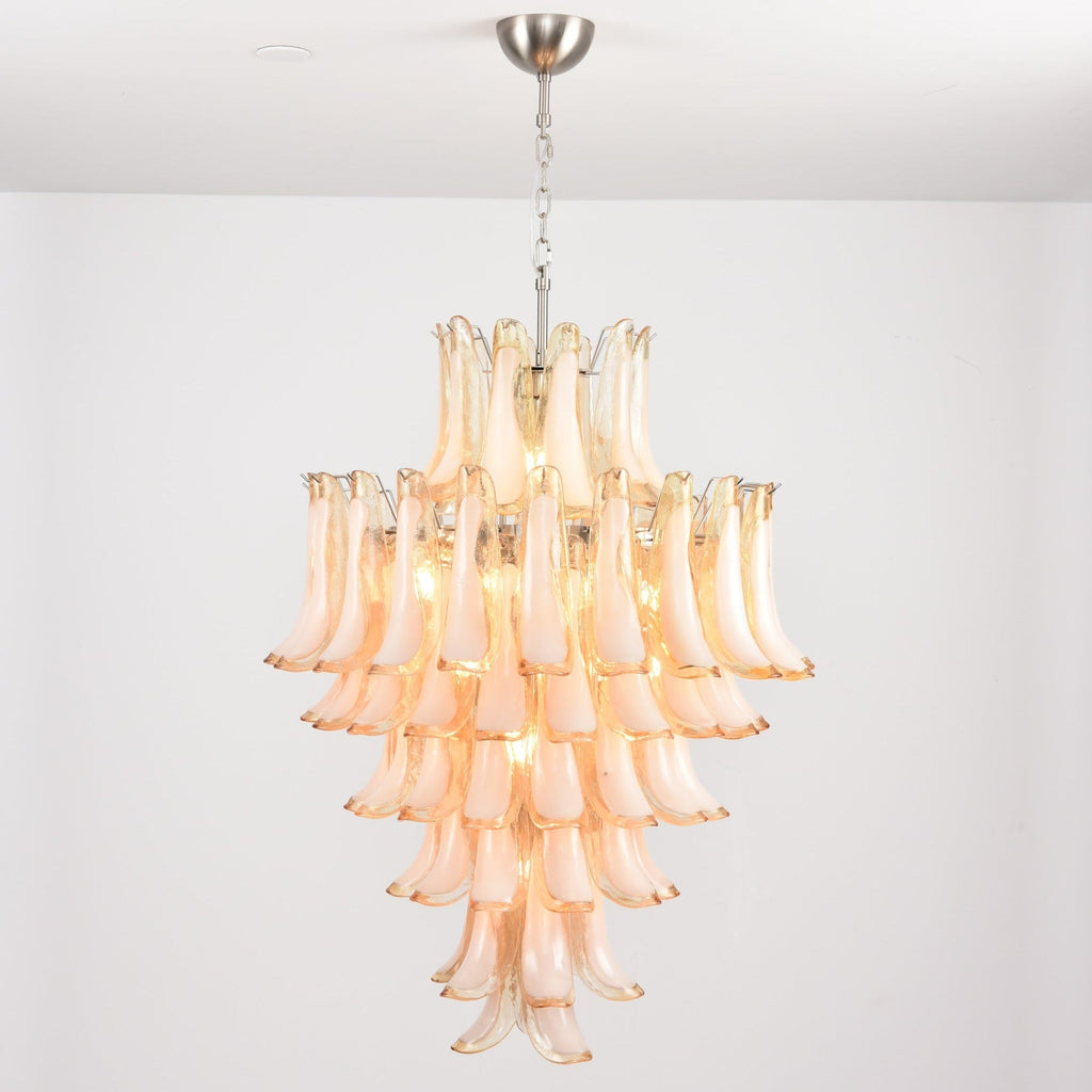 Amber Cloud Glass Petals Chandelier — Cluster Petal Ceiling Light for Stairwell