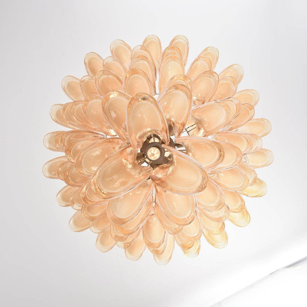 Amber Cloud Glass Petals Chandelier — Cluster Petal Ceiling Light for Stairwell