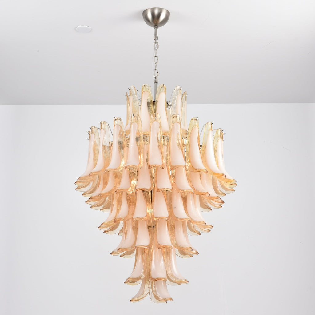 Amber Cloud Glass Petals Chandelier — Cluster Petal Ceiling Light for Stairwell