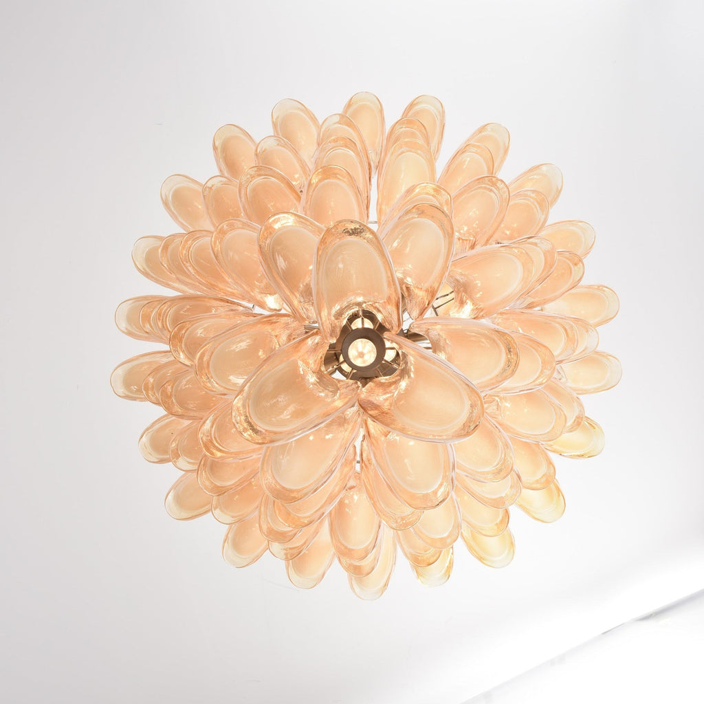 Amber Cloud Glass Petals Chandelier — Cluster Petal Ceiling Light for Stairwell