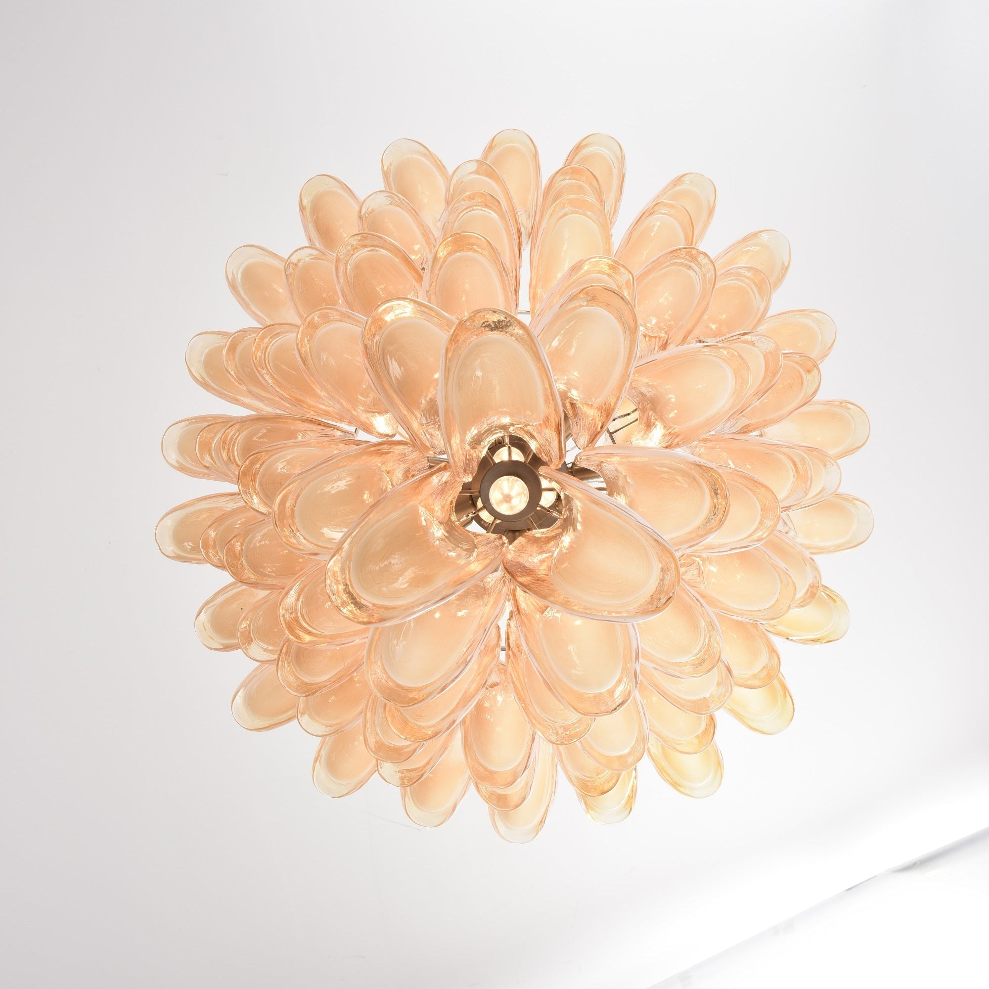 Amber Cloud Glass Petals Chandelier — Cluster Petal Ceiling Light for Stairwell
