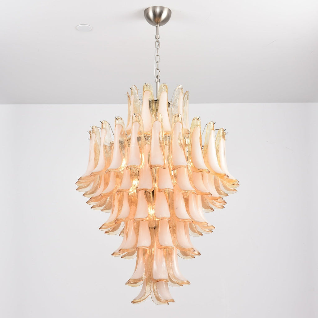 Amber Cloud Glass Petals Chandelier — Cluster Petal Ceiling Light for Stairwell