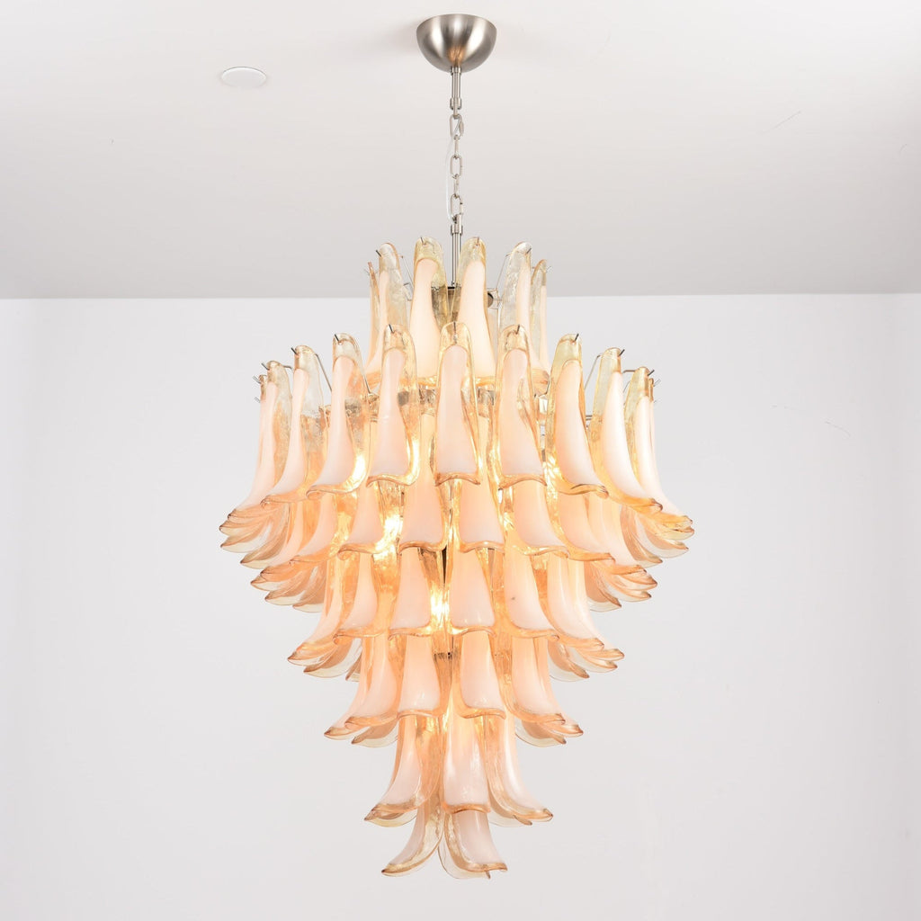 Amber Cloud Glass Petals Chandelier — Cluster Petal Ceiling Light for Stairwell