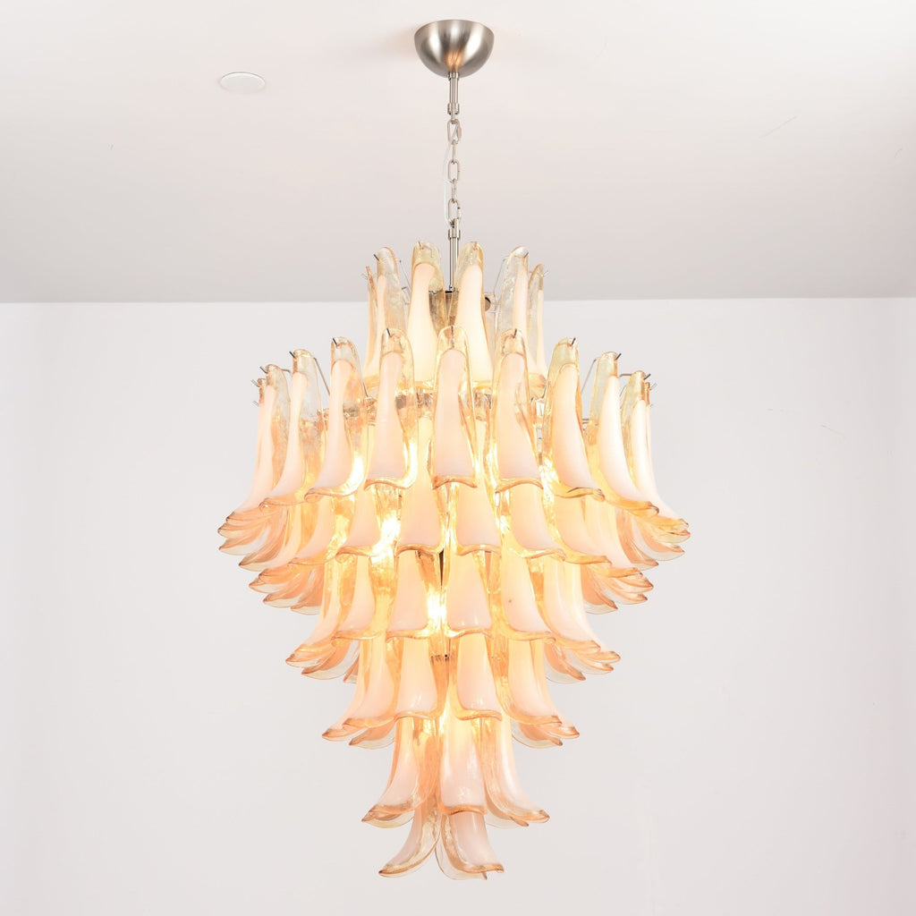 Amber Cloud Glass Petals Chandelier — Cluster Petal Ceiling Light for Stairwell
