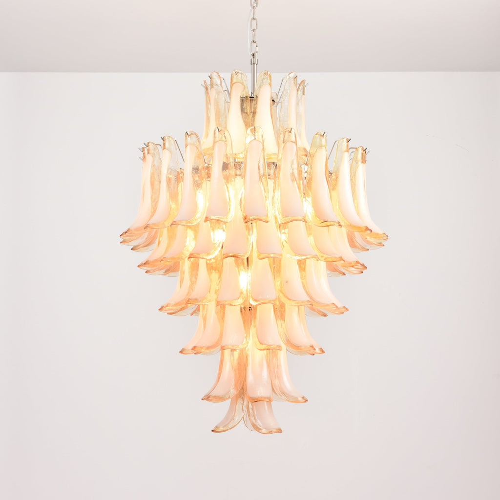 Amber Cloud Glass Petals Chandelier — Cluster Petal Ceiling Light for Stairwell