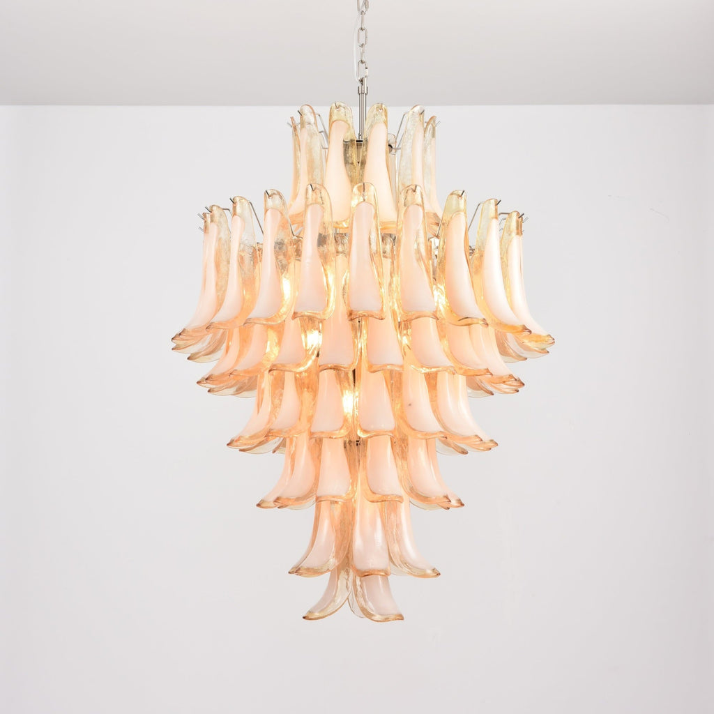 Amber Cloud Glass Petals Chandelier — Cluster Petal Ceiling Light for Stairwell
