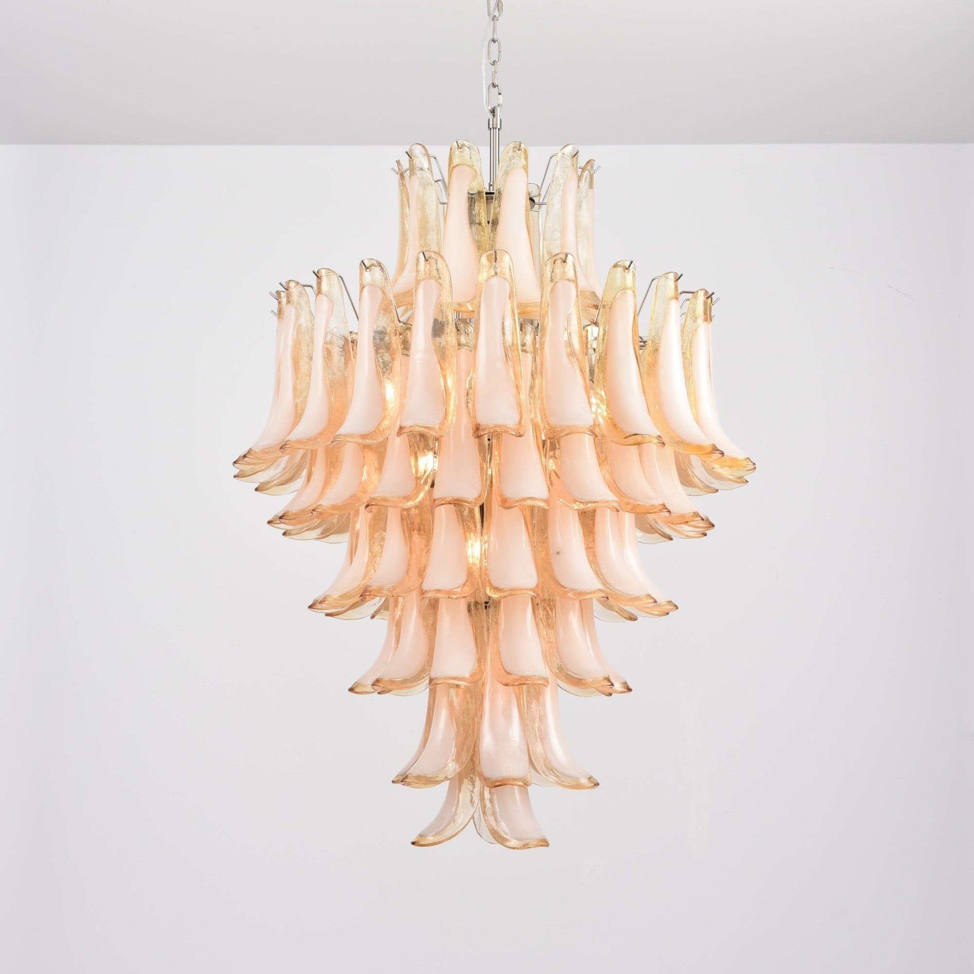 Amber Cloud Glass Petals Chandelier — Cluster Petal Ceiling Light for Stairwell
