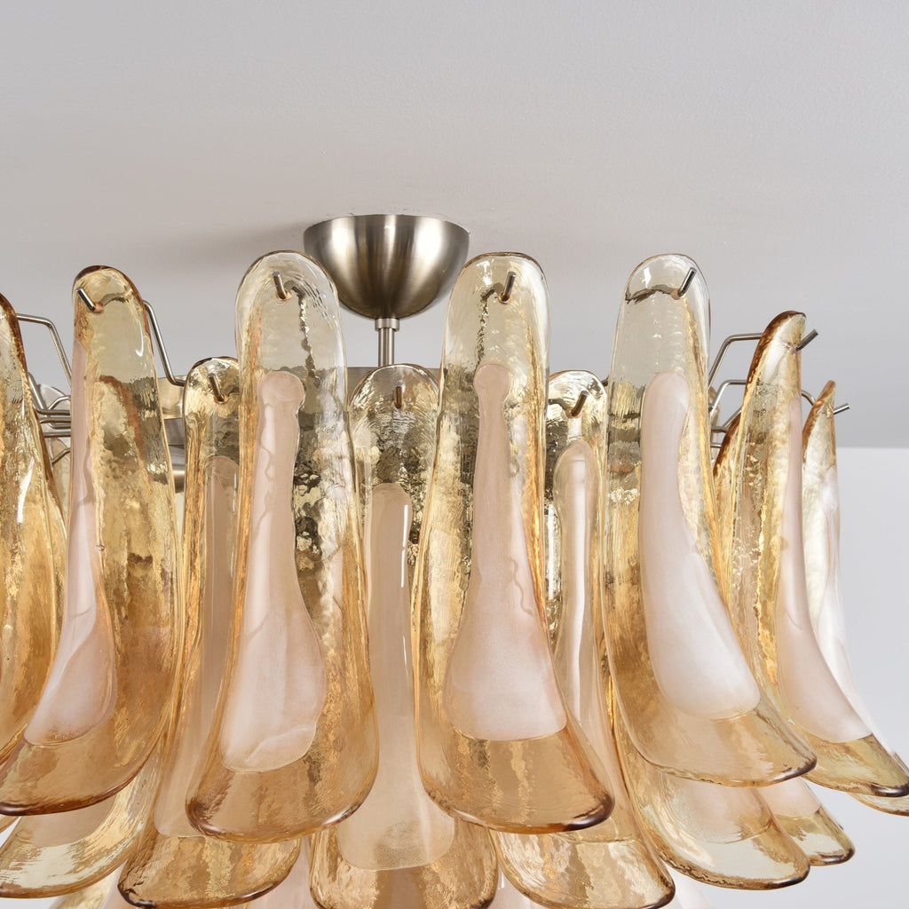 Amber Petal Glass Ceiling Lamp — Flush Petal Light for Bedroom & Hallway