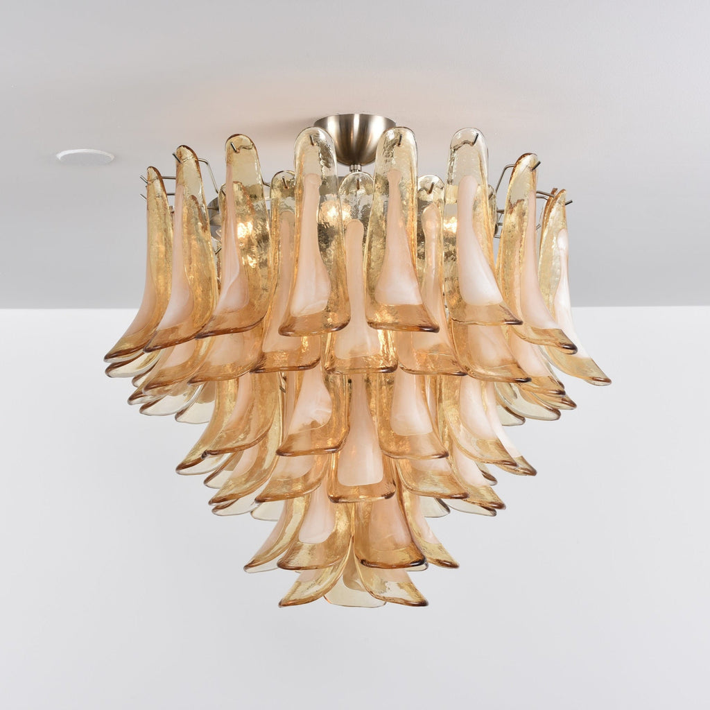 Amber Petal Glass Ceiling Lamp — Flush Petal Light for Bedroom & Hallway