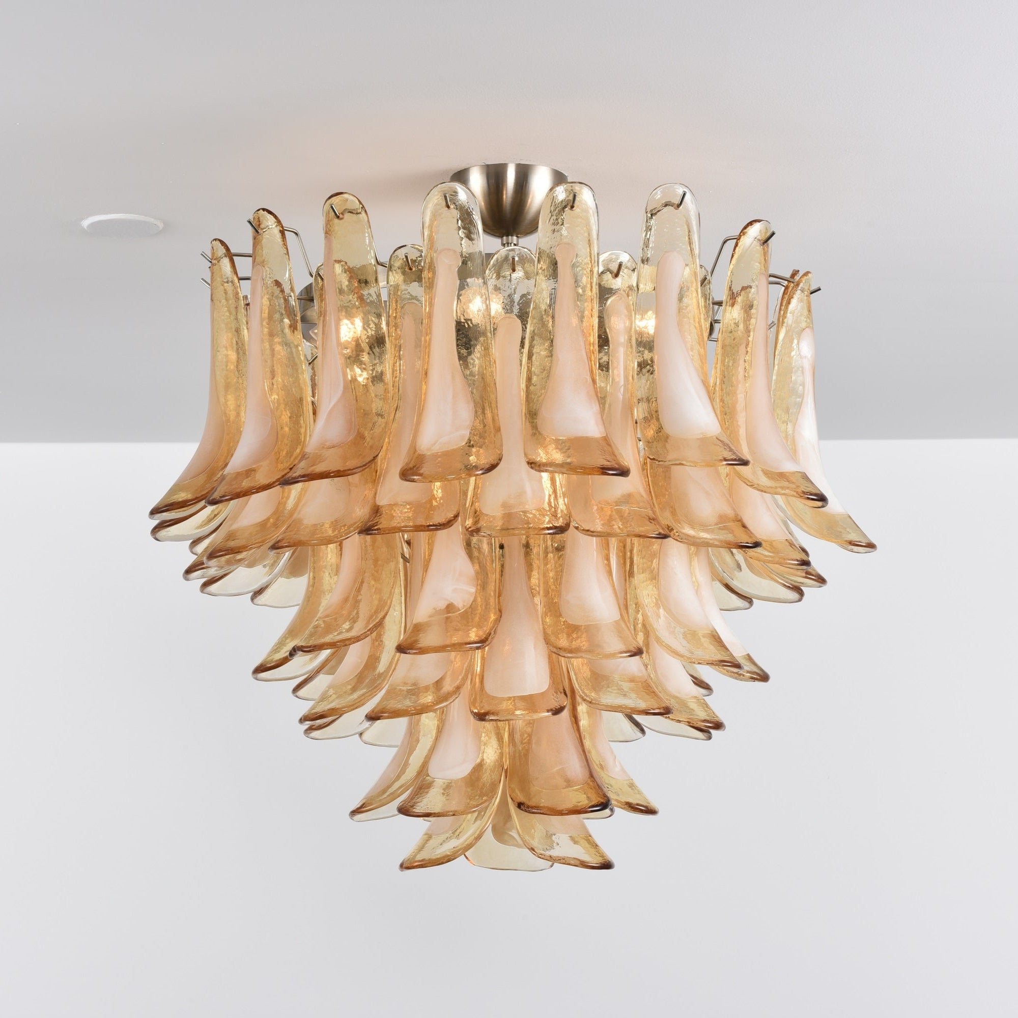 Amber Petal Glass Ceiling Lamp — Flush Petal Light for Bedroom & Hallway