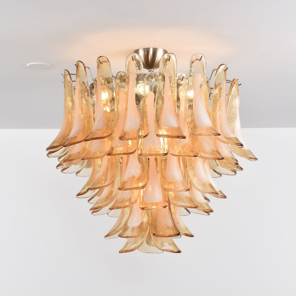 Amber Petal Glass Ceiling Lamp — Flush Petal Light for Bedroom & Hallway