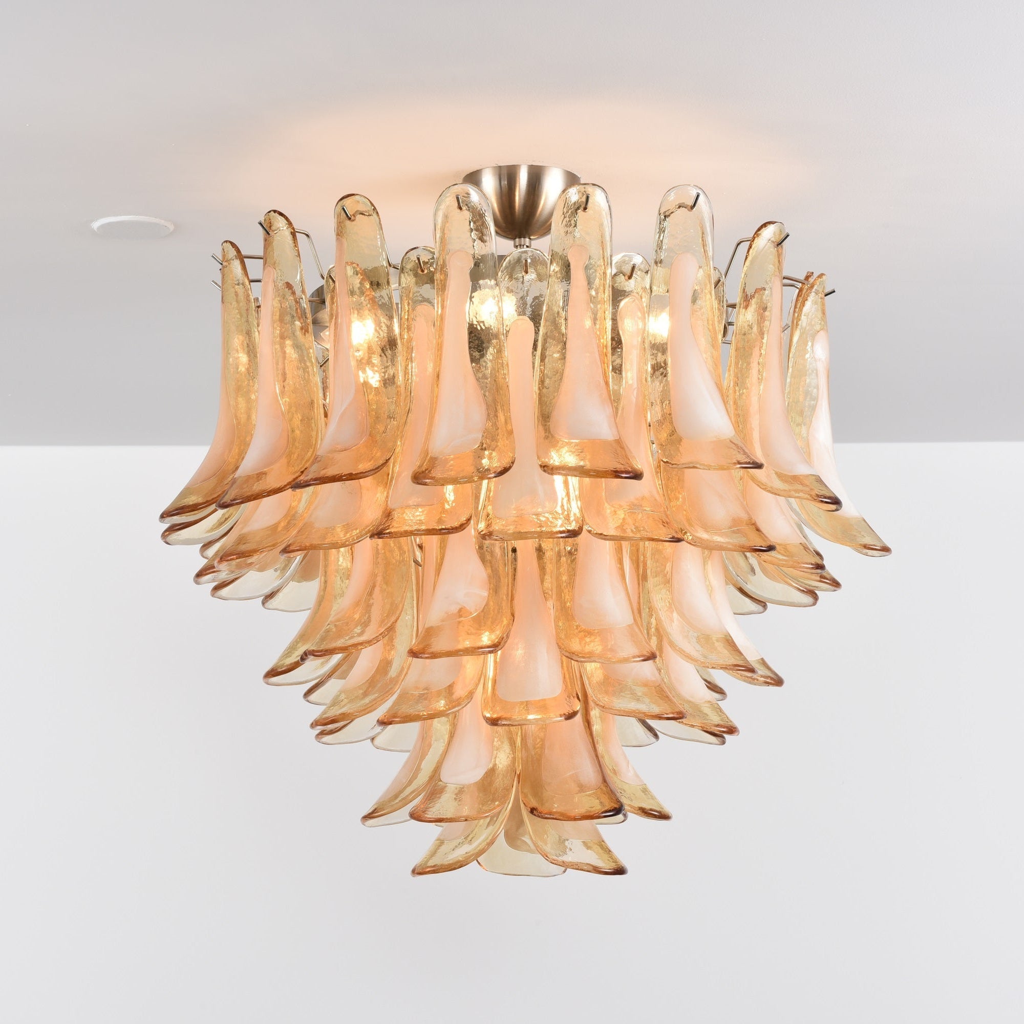 Amber Petal Glass Ceiling Lamp — Flush Petal Light for Bedroom & Hallway
