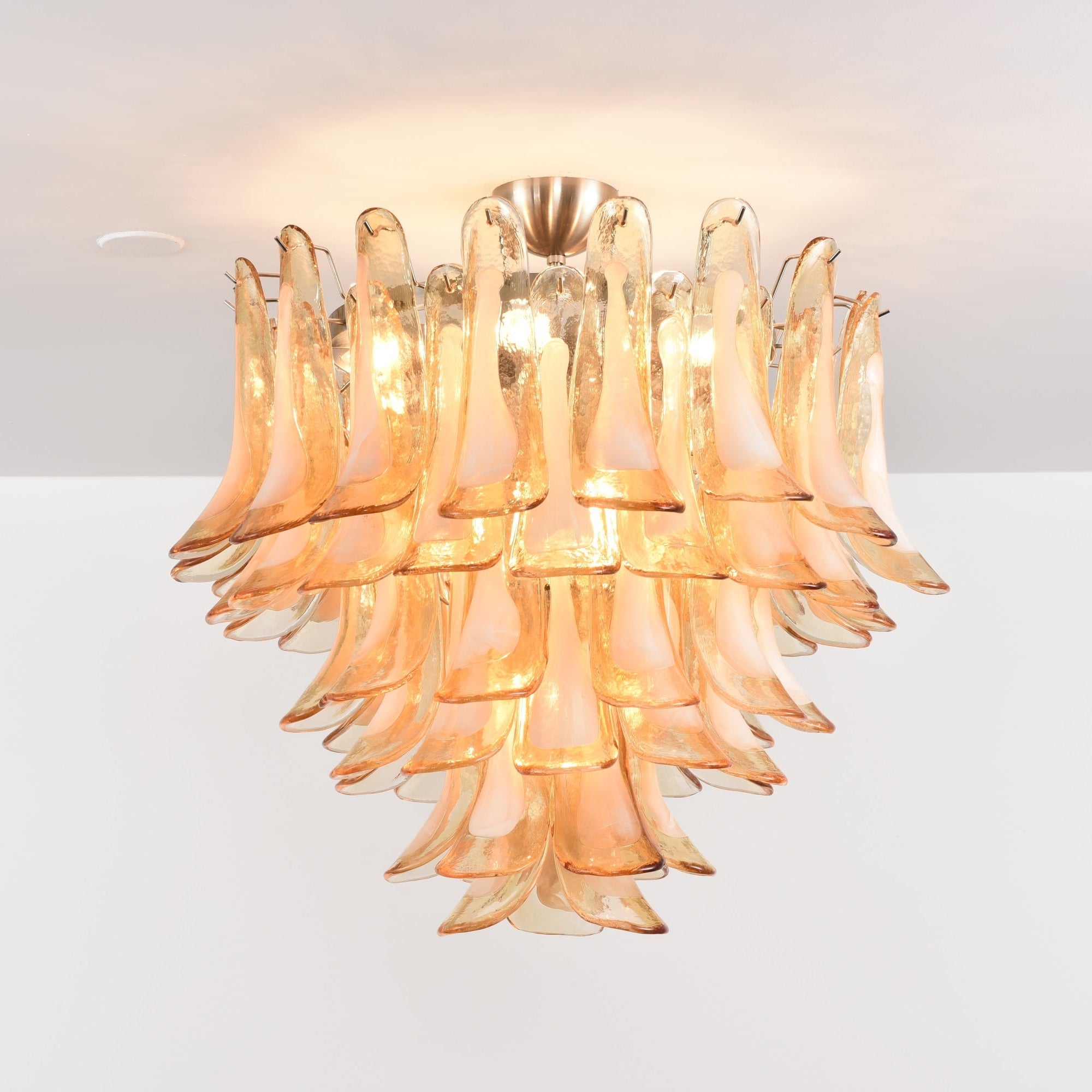 Amber Petal Glass Ceiling Lamp — Flush Petal Light for Bedroom & Hallway