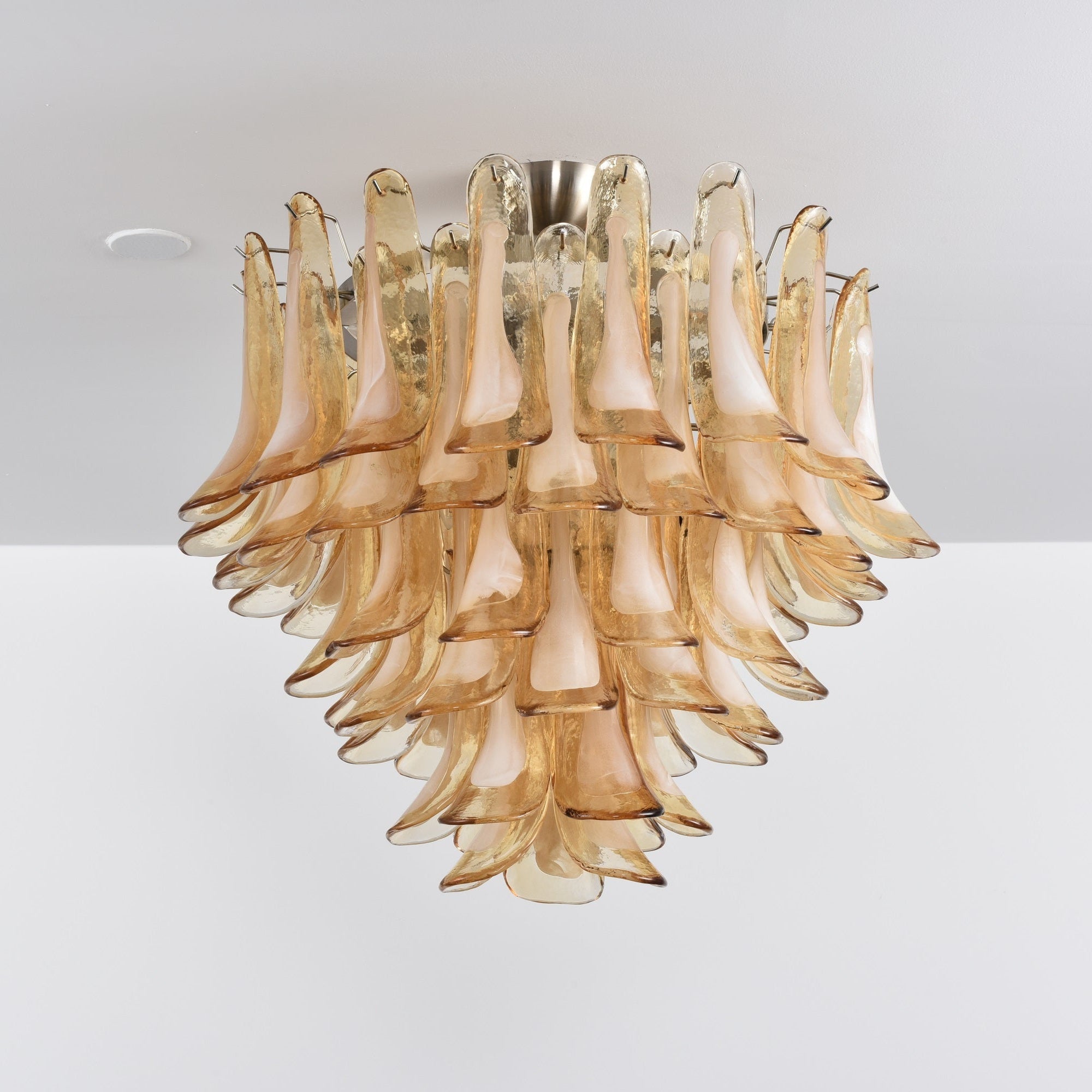 Amber Petal Glass Ceiling Lamp — Flush Petal Light for Bedroom & Hallway