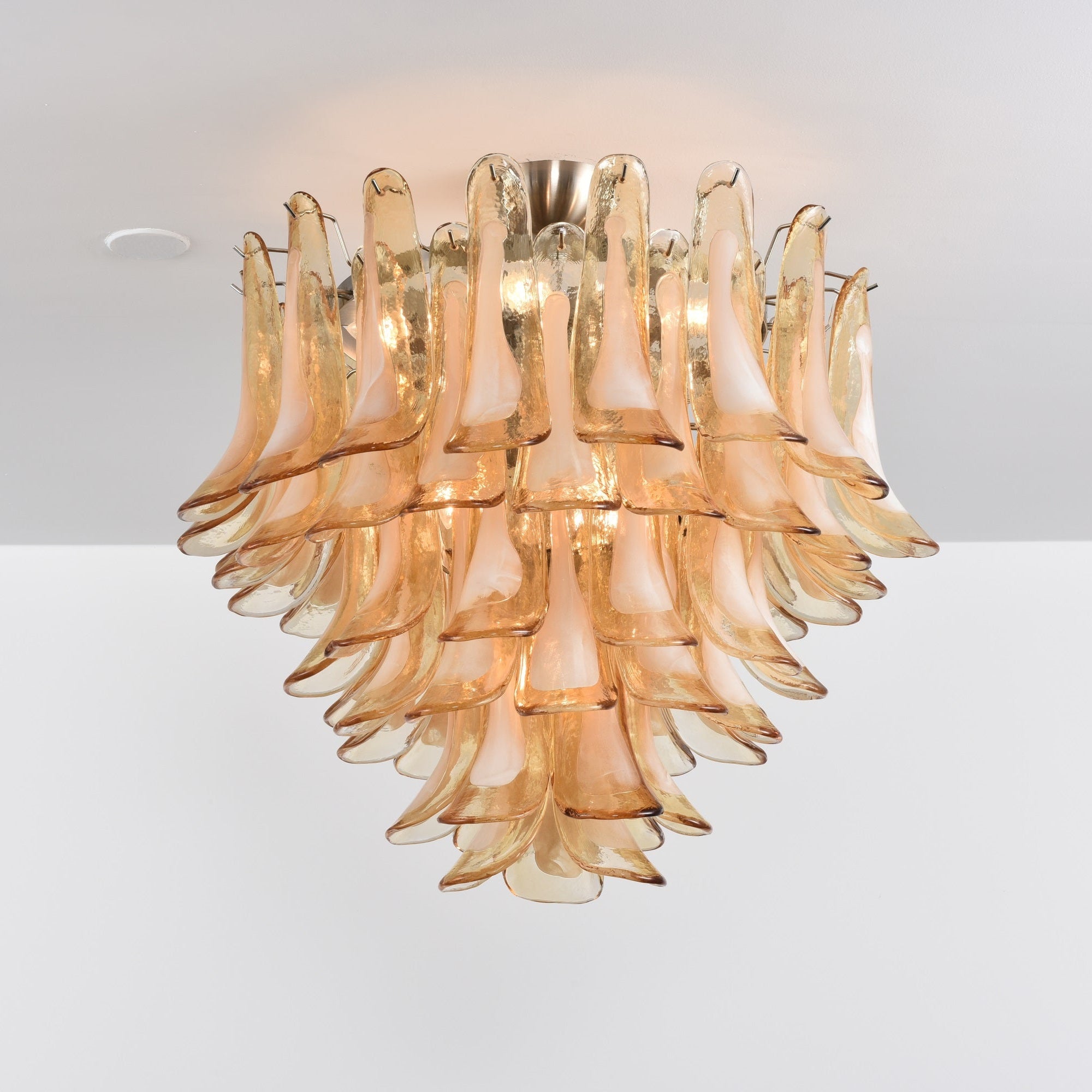 Amber Petal Glass Ceiling Lamp — Flush Petal Light for Bedroom & Hallway
