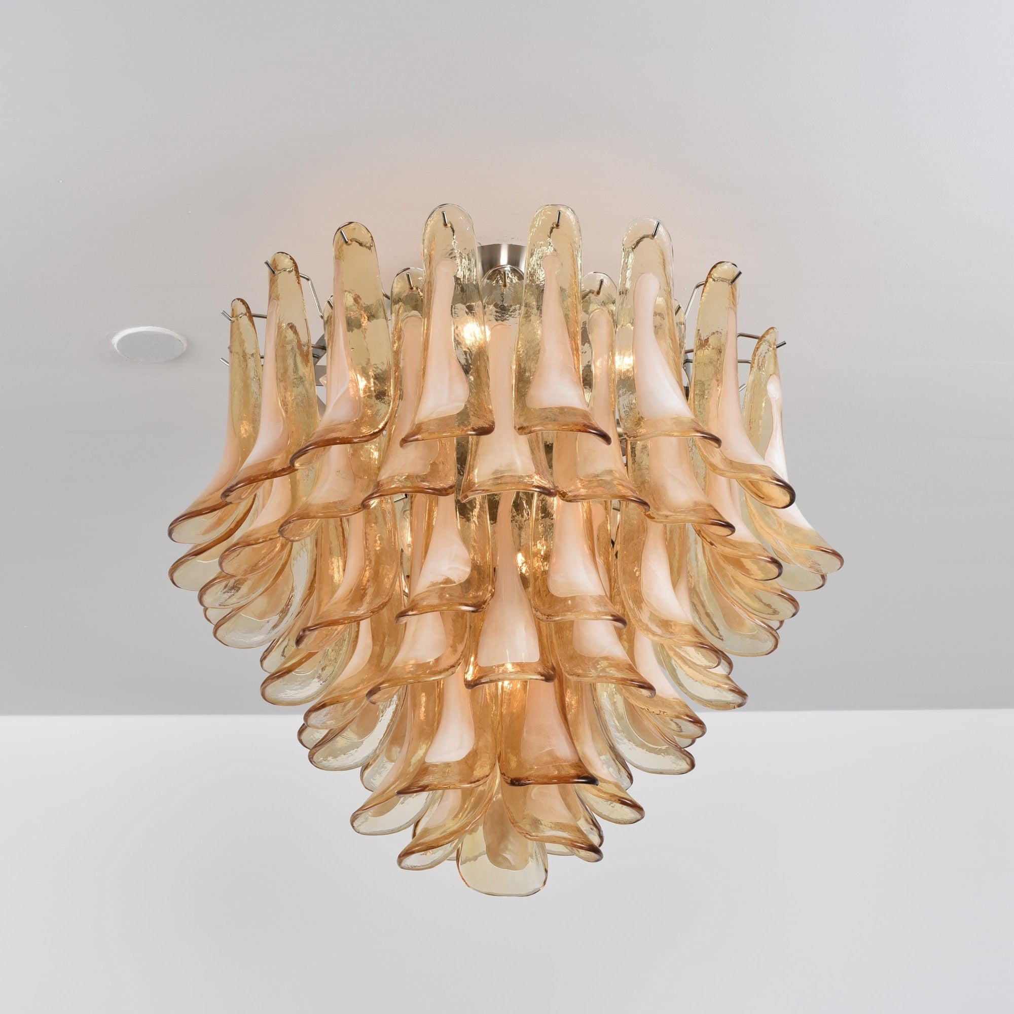 Amber Petal Glass Ceiling Lamp — Flush Petal Light for Bedroom & Hallway