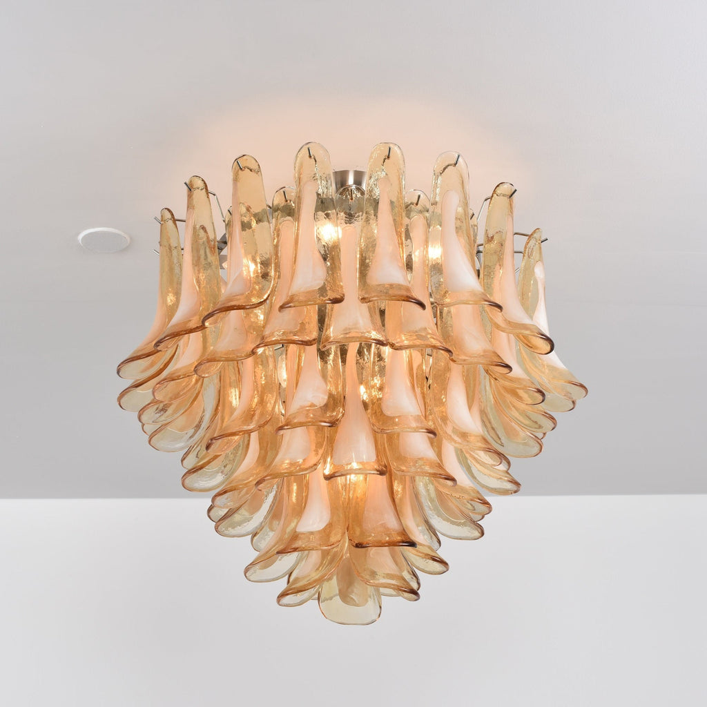 Amber Petal Glass Ceiling Lamp — Flush Petal Light for Bedroom & Hallway