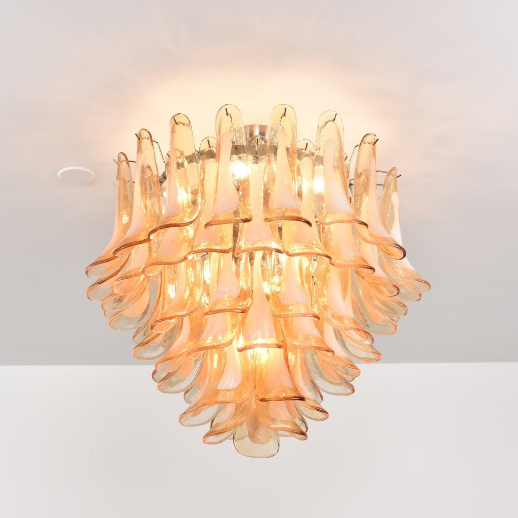 Amber Petal Glass Ceiling Lamp — Flush Petal Light for Bedroom & Hallway