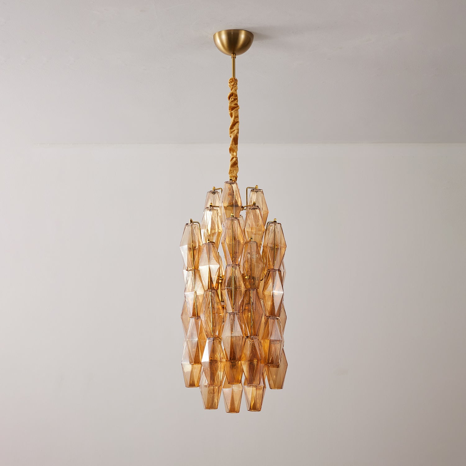Amber Prism Long Chandelier — Linear Glass Island Light for Kitchen & Dining