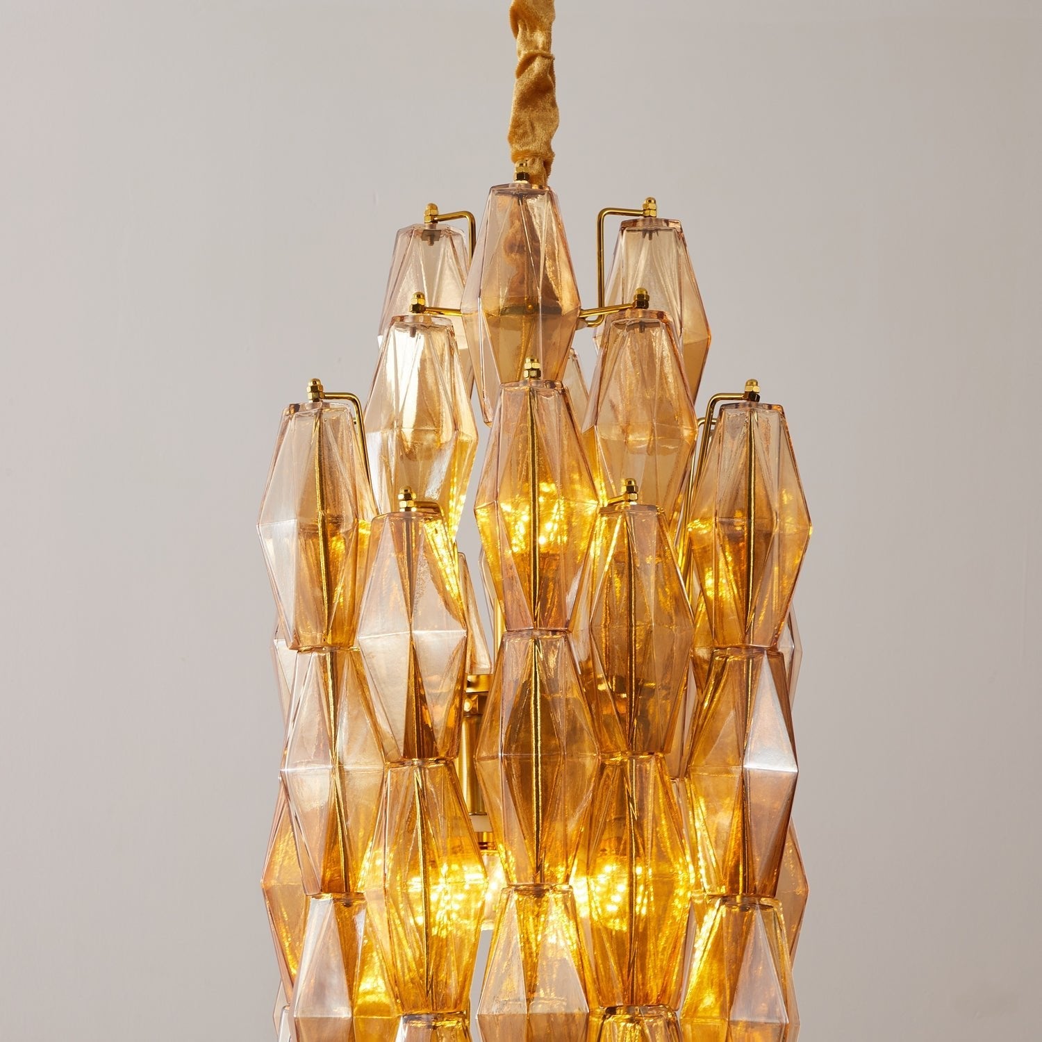 Amber Prism Long Chandelier — Linear Glass Island Light for Kitchen & Dining