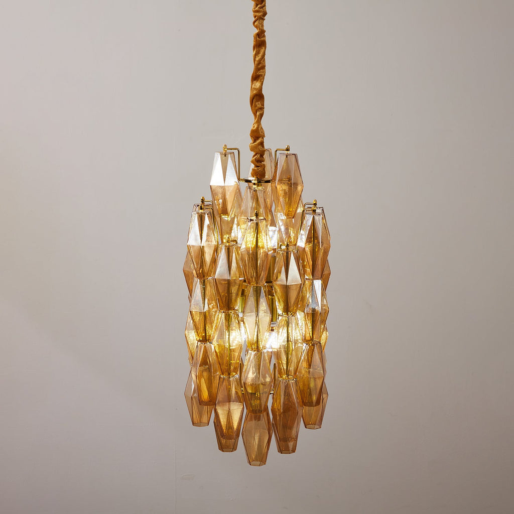 Amber Prism Long Chandelier — Linear Glass Island Light for Kitchen & Dining