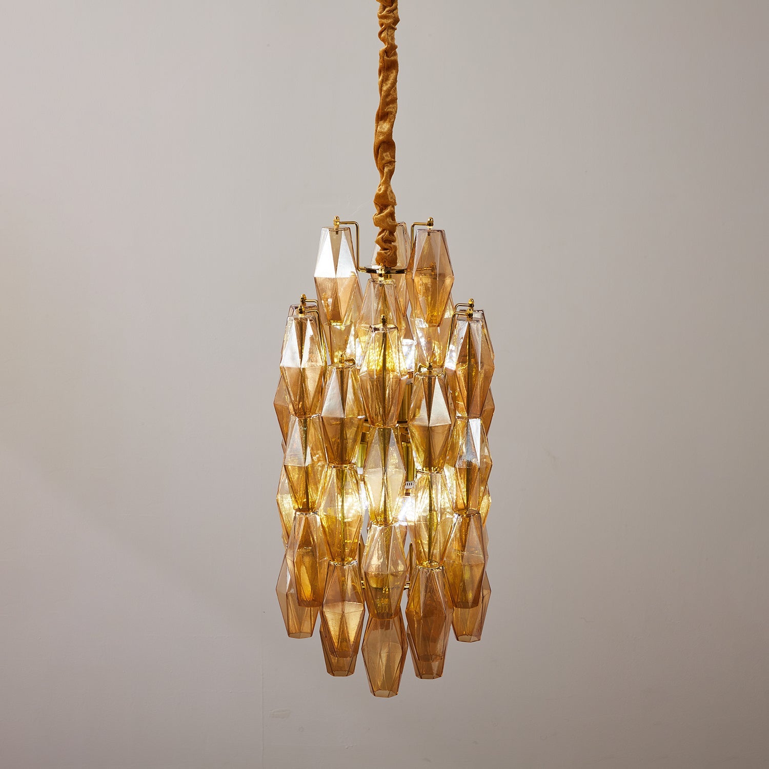 Amber Prism Long Chandelier — Linear Glass Island Light for Kitchen & Dining