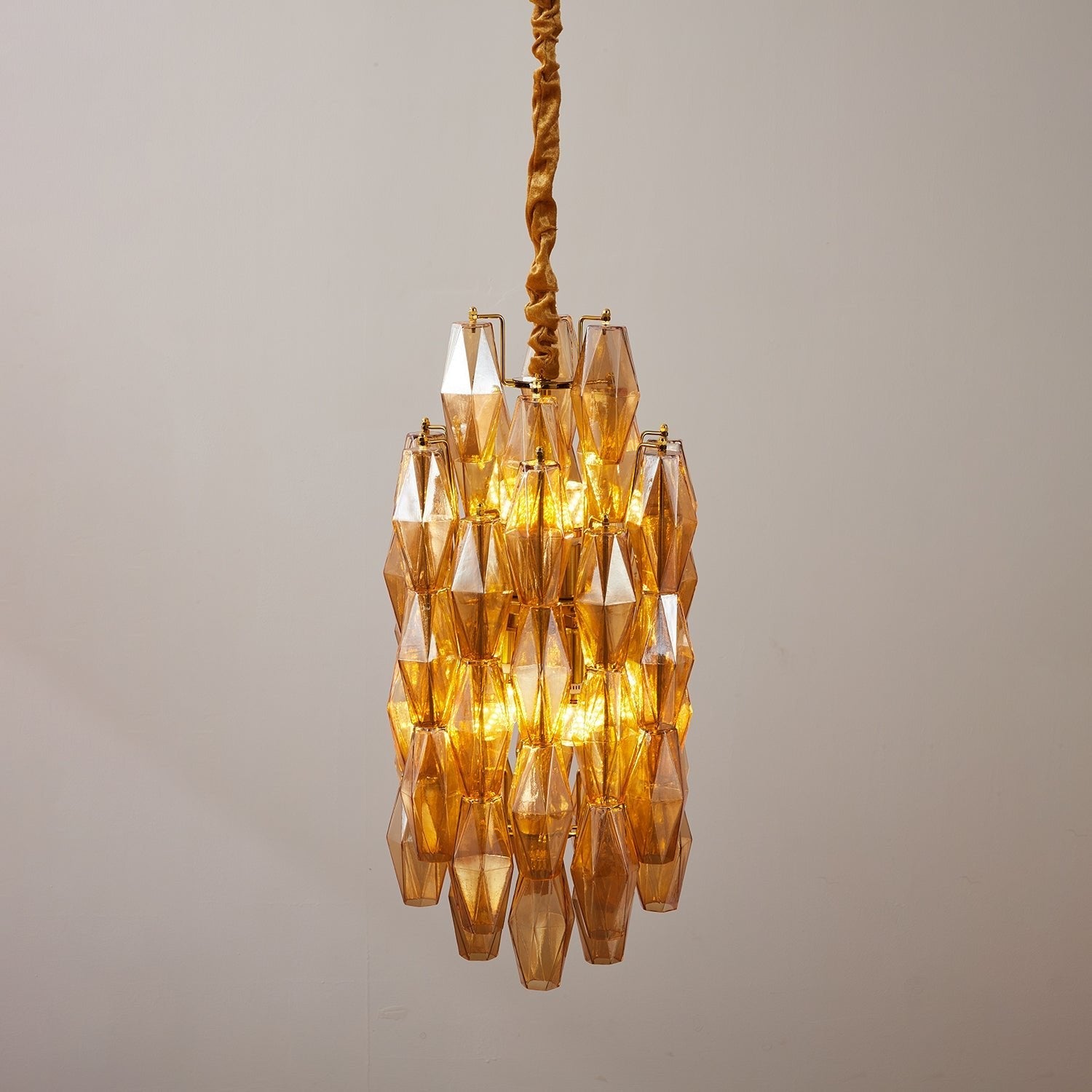 Amber Prism Long Chandelier — Linear Glass Island Light for Kitchen & Dining