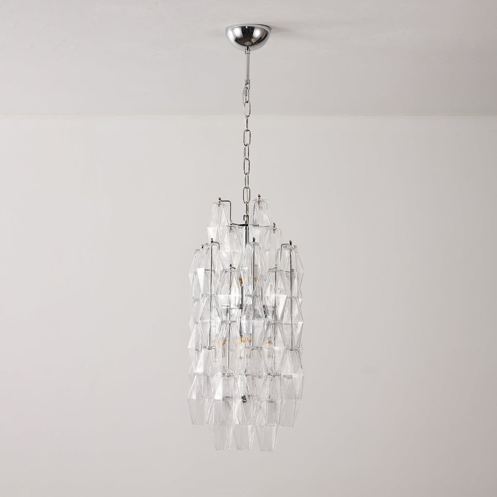 Amber Prism Long Chandelier — Linear Glass Island Light for Kitchen & Dining