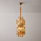 Amber Prism Long Chandelier — Linear Glass Island Light for Kitchen & Dining