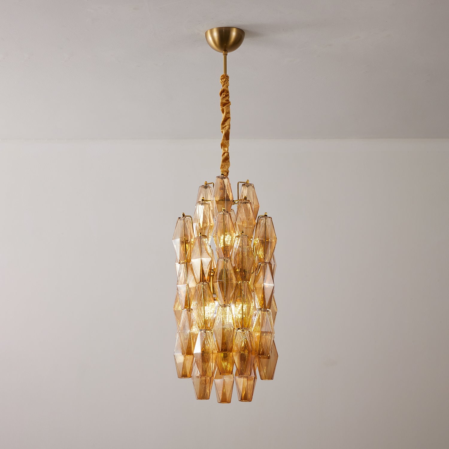 Amber Prism Long Chandelier — Linear Glass Island Light for Kitchen & Dining