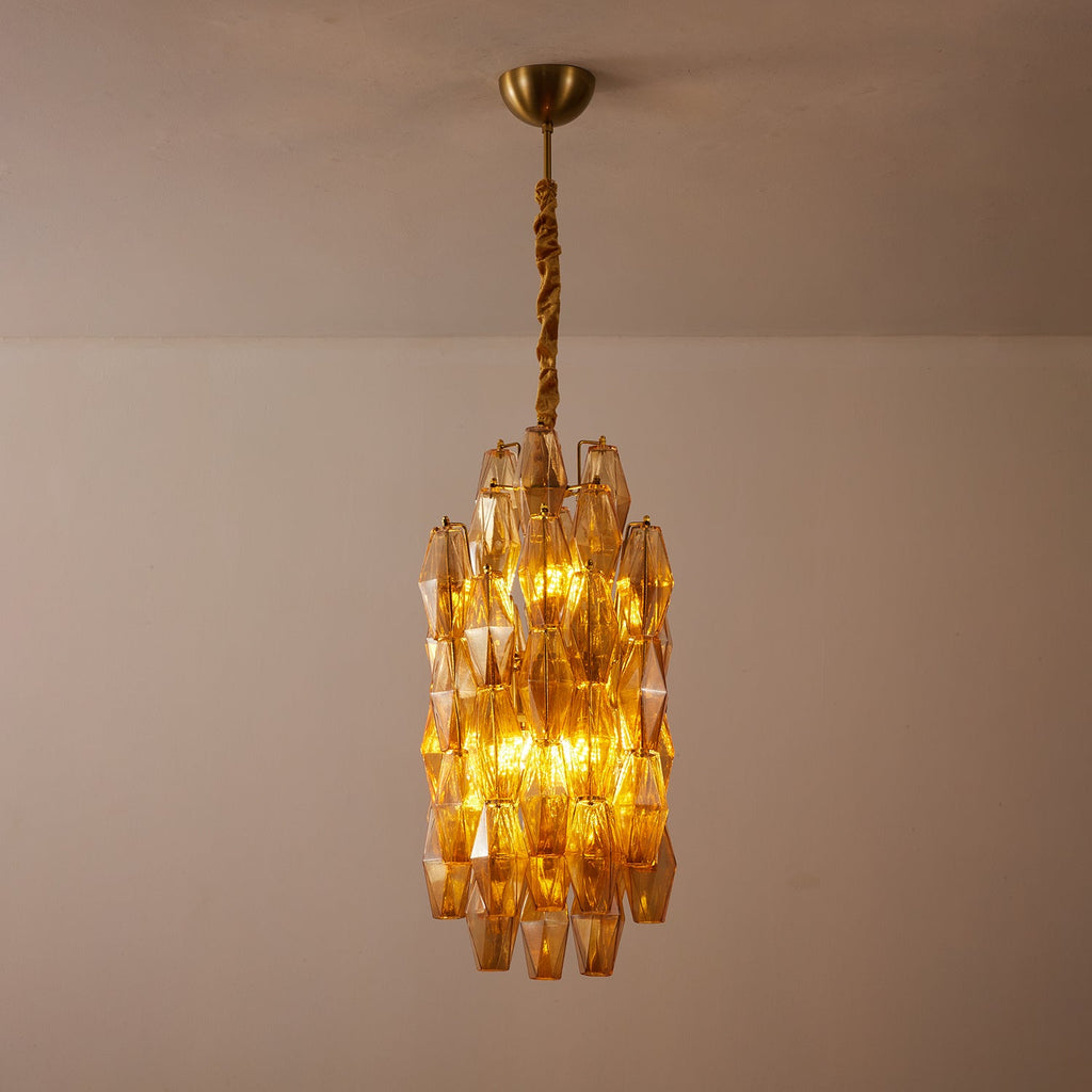 Amber Prism Long Chandelier — Linear Glass Island Light for Kitchen & Dining