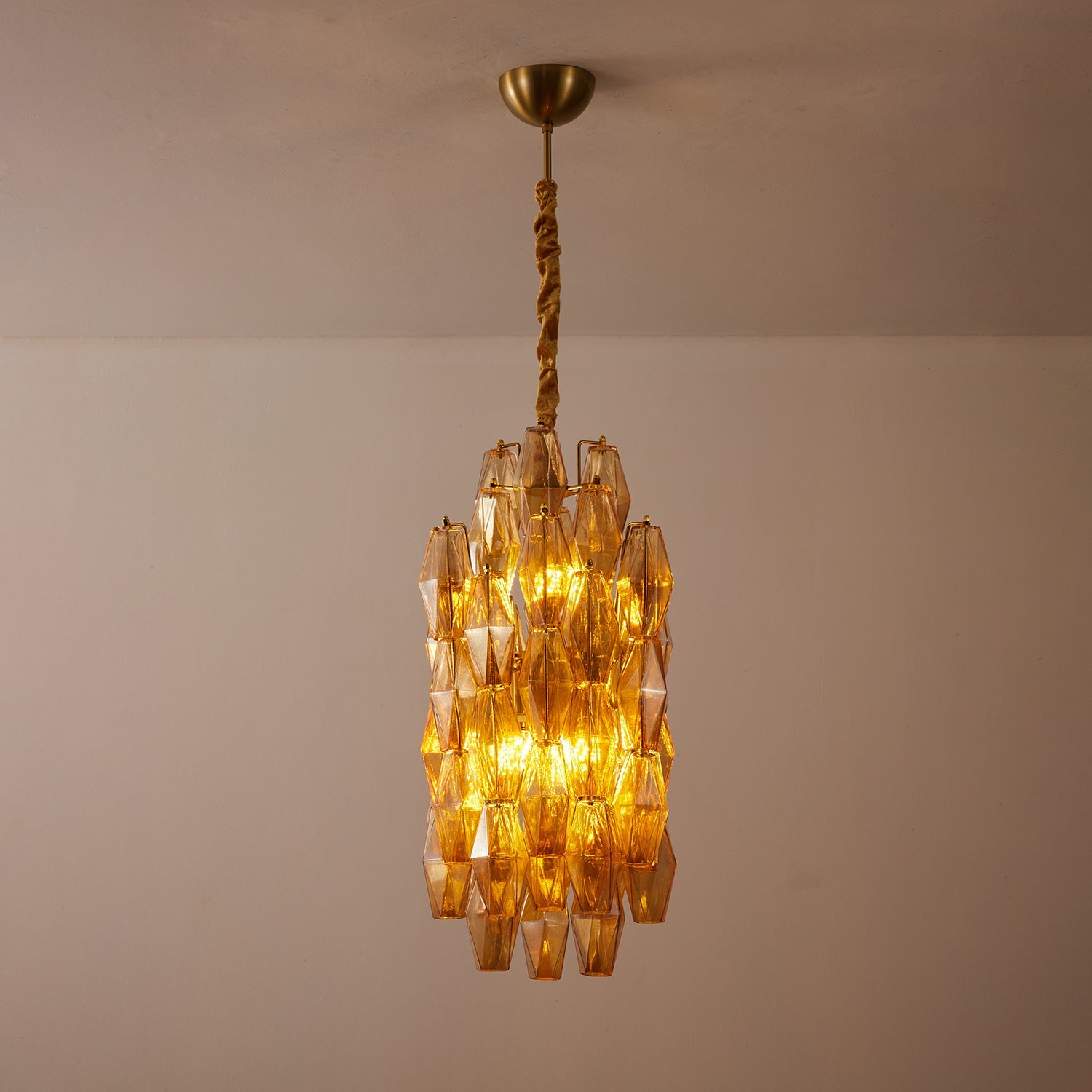Amber Prism Long Chandelier — Linear Glass Island Light for Kitchen & Dining