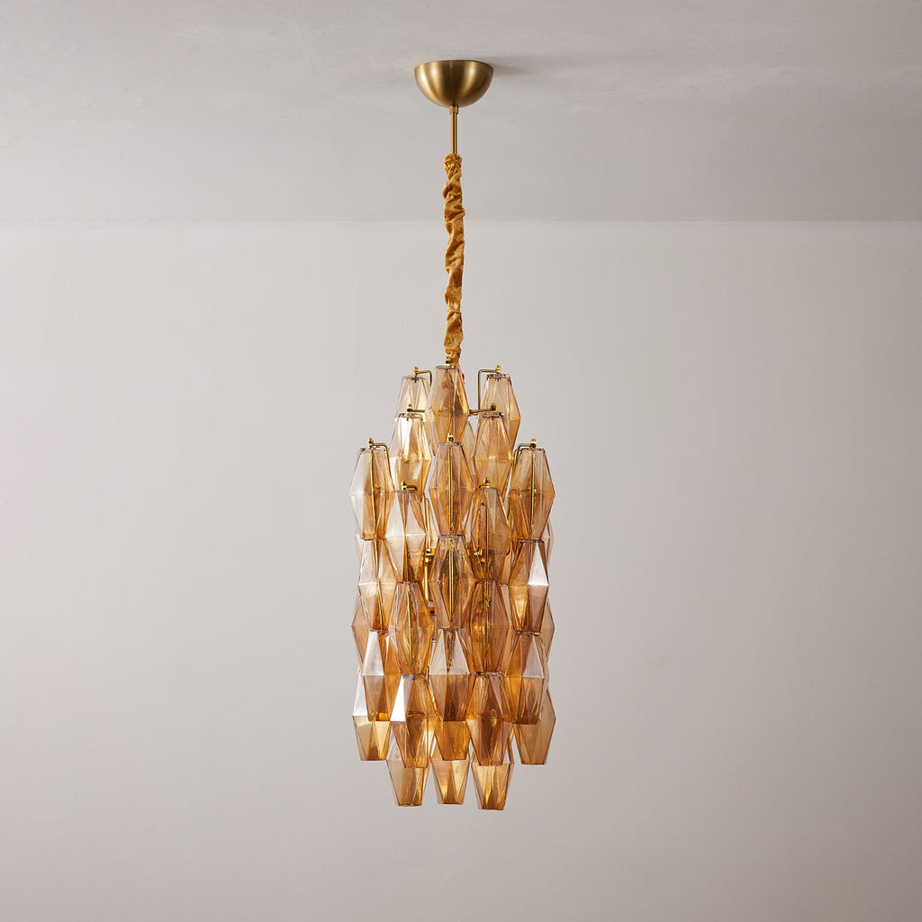 Amber Prism Long Chandelier — Linear Glass Island Light for Kitchen & Dining